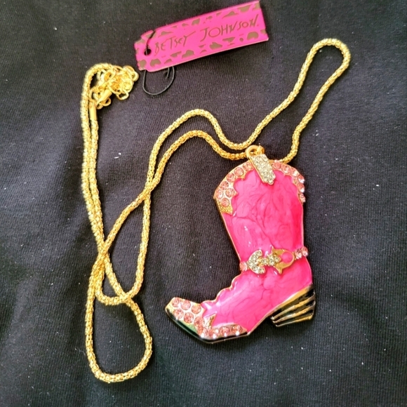 Betsey Johnson Pink and Gold Boot Necklace New - Picture 1 of 7
